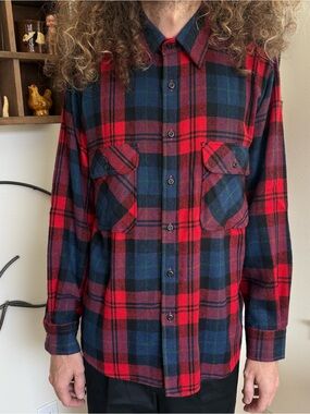 Vintage 70s 80s Plaid Flannel Fieldmaster Wool Blend Outdoor Grunge ~ Size M